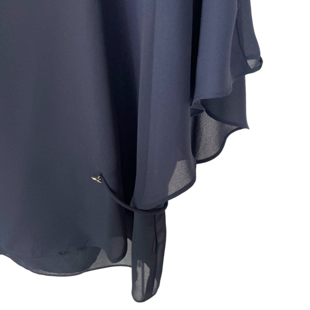 Victoria Morgan Vintage Navy Blue Cape style Top Silver bow accents Size Medium - Picture 9 of 12